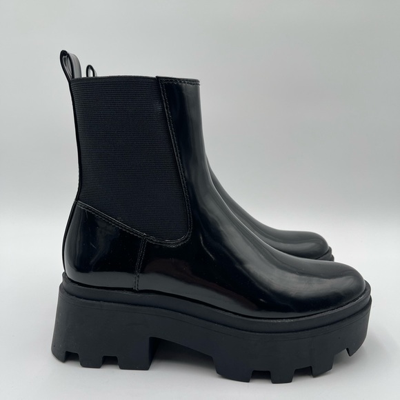 Open Edit Women’s Black Ediris Chelsea Lug Boots Size 6 Patent Chunky Platform - Picture 4 of 13